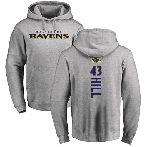 Men Baltimore Ravens Ash Justice Hill Backer NFL Football 43 Pullover Hoodie Sweatshirt